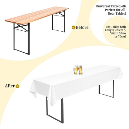 10x Biertisch Tischdecke Weiß 260x110cm – Waschbar & Langlebig