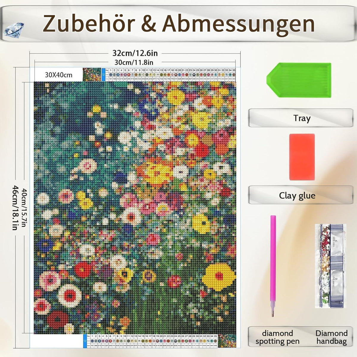 5D Diamond Painting Blumenwiese – Vollbohrer Bastelset 30x40cm