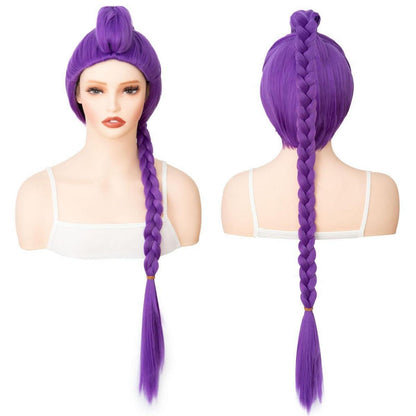 Lila Zopfperücke Damen Lang 100cm – Cosplay Karneval Halloween