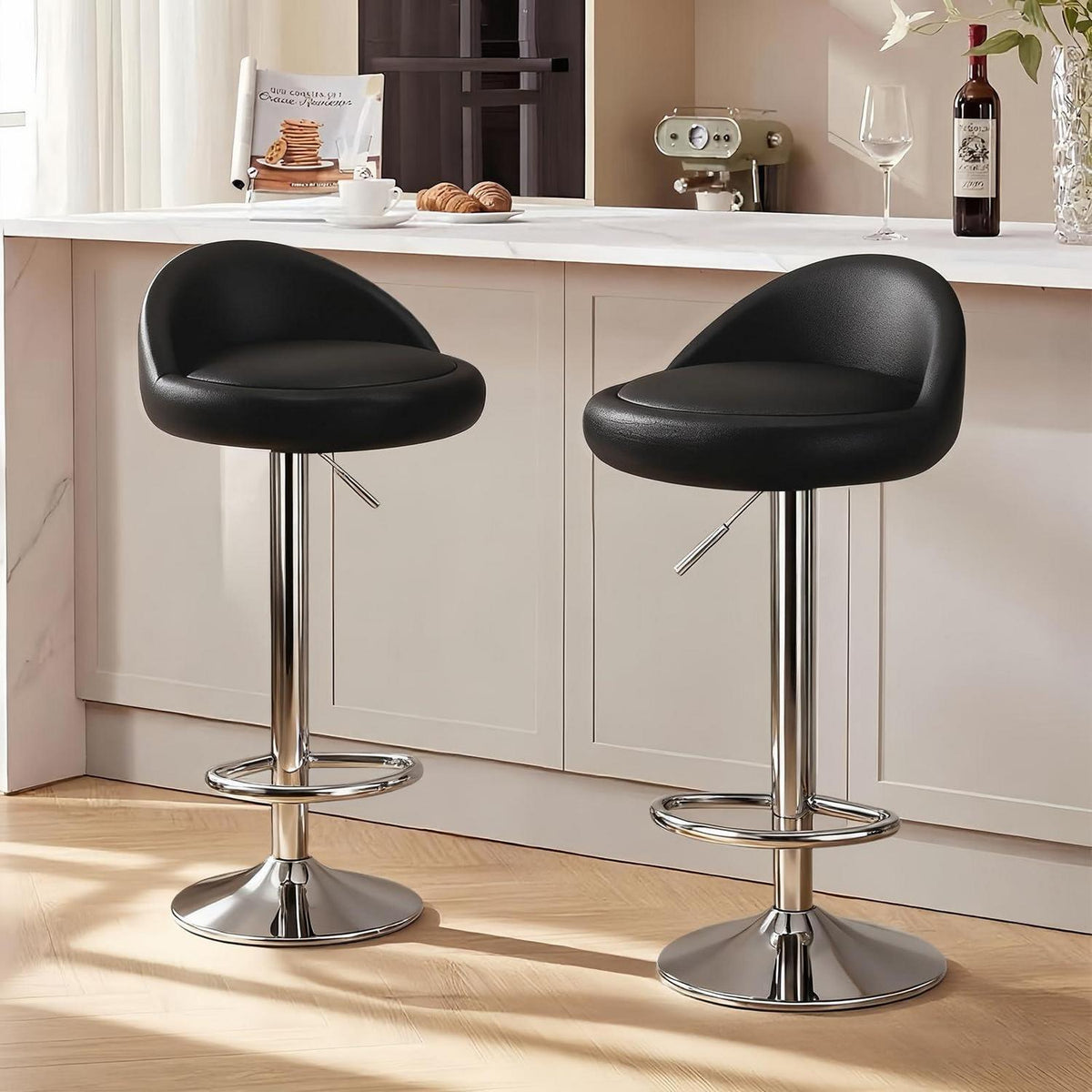 Drehbarer Barhocker Set (2x Schwarz) – Höhenverstellbar & Komfortabel