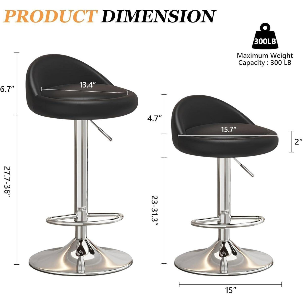 Barhocker-Set 4er-Pack, Dreh- & Höhenverstellbar, Schwarz
