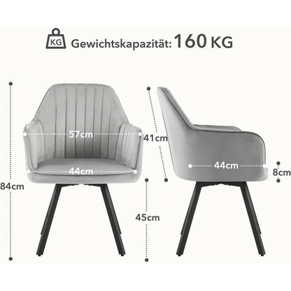 Drehbarer Esszimmerstuhl mit Armlehne & Samtbezug - 2er Set