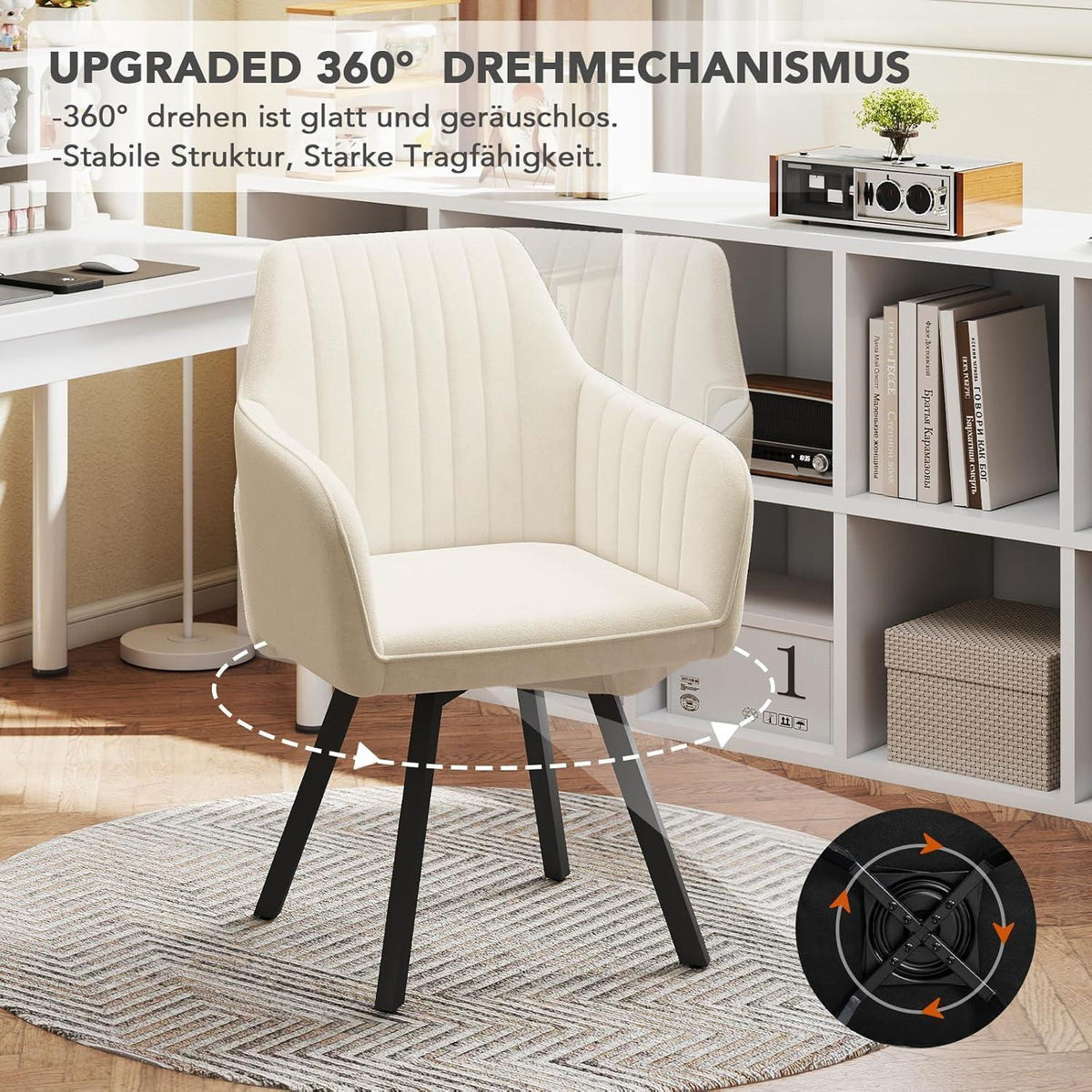 Drehbarer Esszimmerstuhl mit Armlehne & Samtbezug - 2er Set Beige