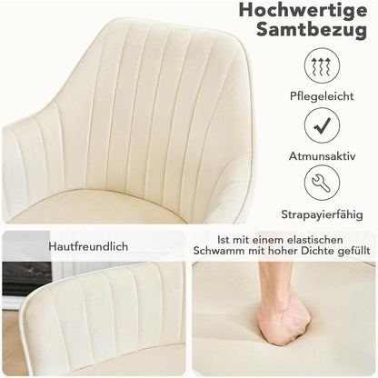 Drehbarer Esszimmerstuhl mit Armlehne & Samtbezug - 2er Set Beige