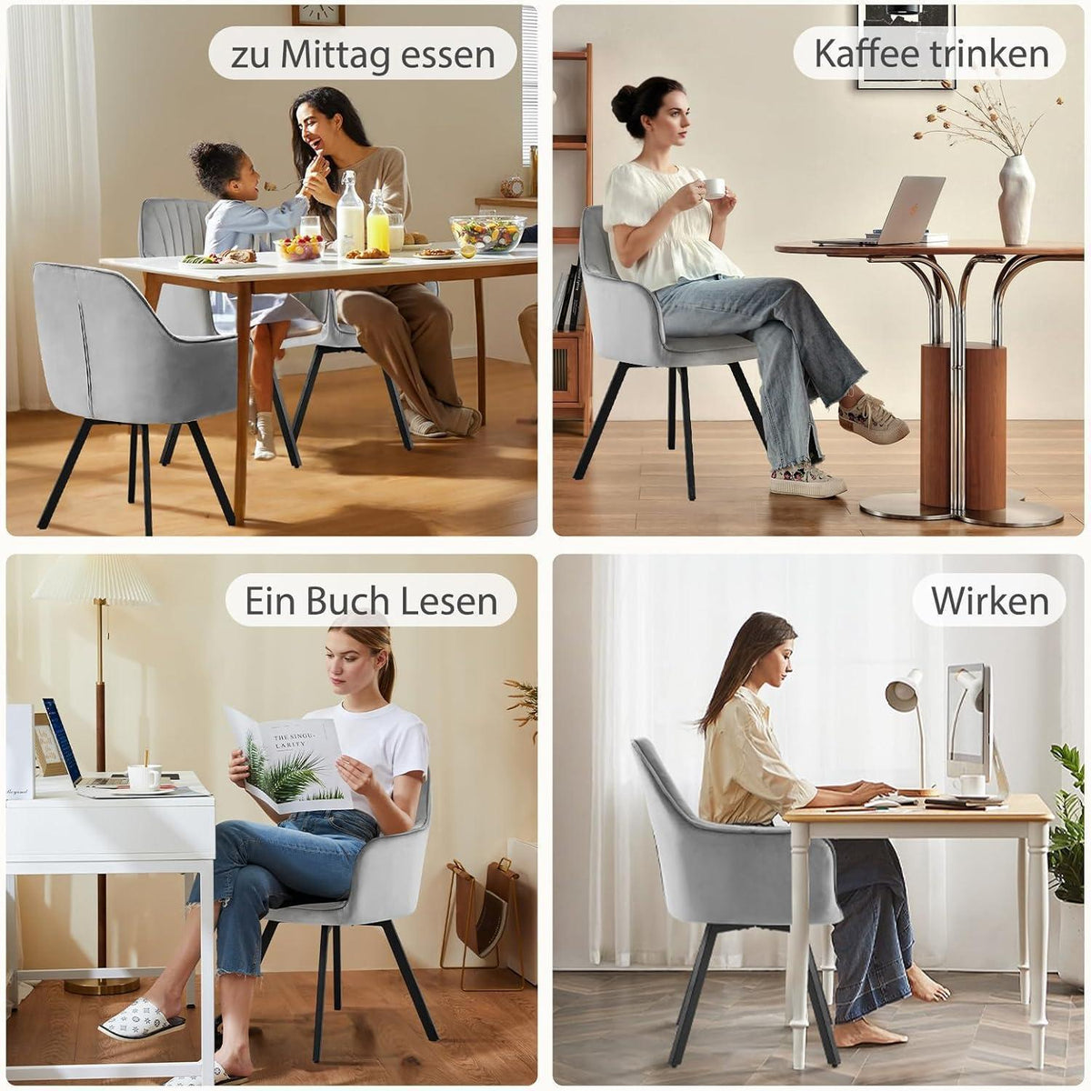 Drehbarer Esszimmerstuhl Set, Samt, Hellgrau, 4er Set