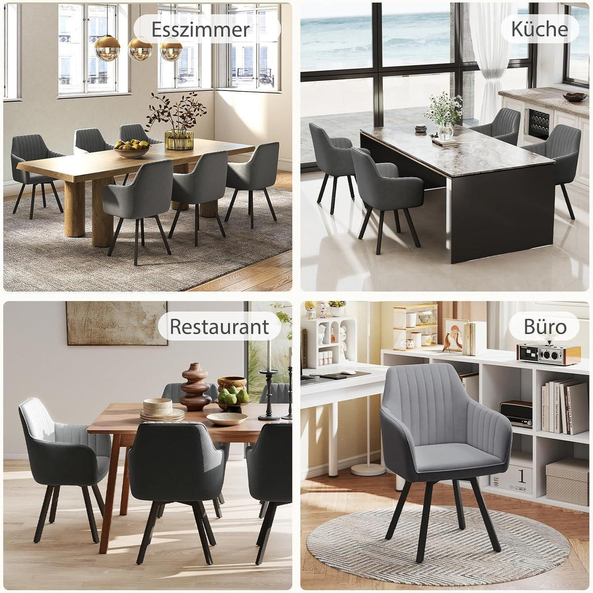 Drehbarer Esszimmerstuhl Set 4er – Samt, Grau