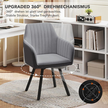 Drehbarer Esszimmerstuhl Set 4er – Samt, Grau