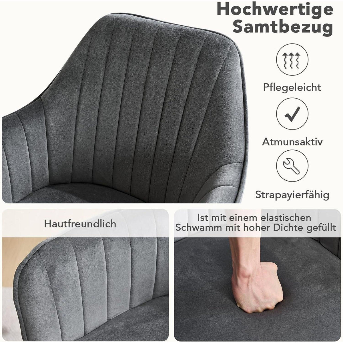 Drehbarer Esszimmerstuhl Set 4er – Samt, Grau