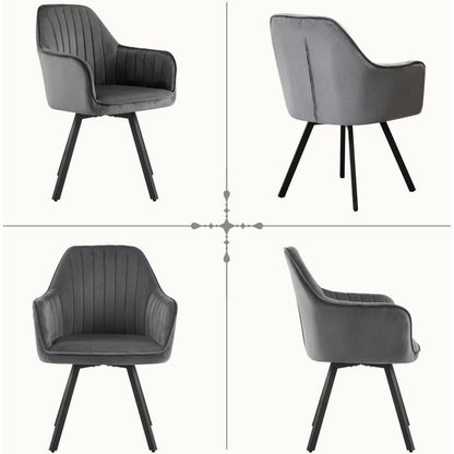 Drehbarer Esszimmerstuhl Set 4er – Samt, Grau