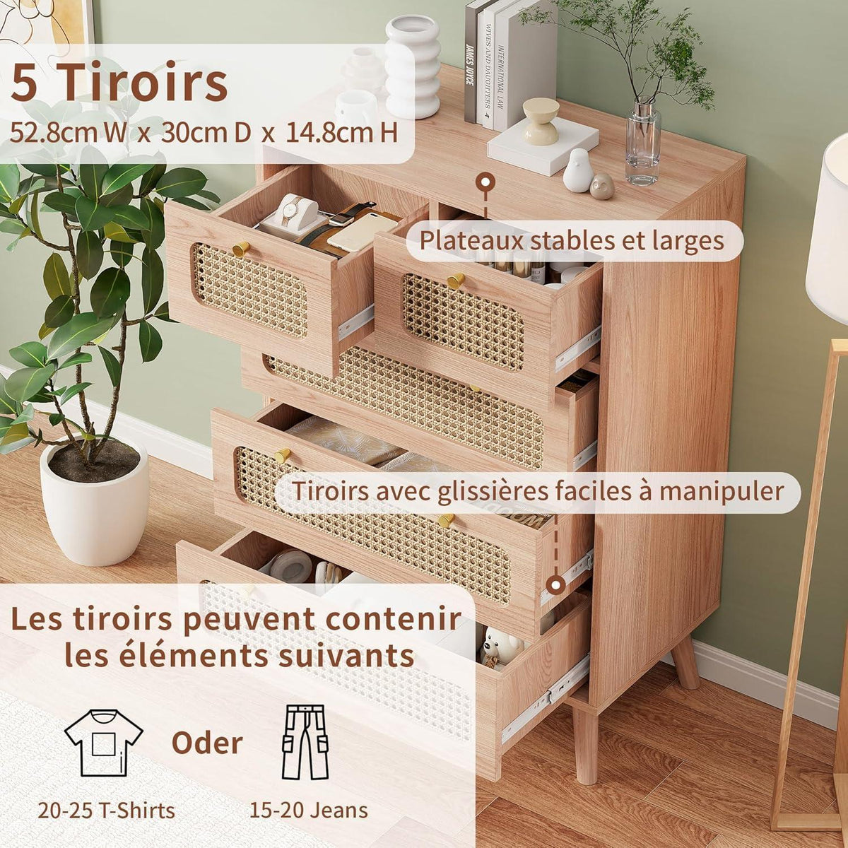 Rattan Schubladenschrank mit Kippschutz – Kommode für Schlafzimmer & Co.
