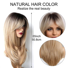20 Zoll Gerade Blonde Bob Perücke mit Pony & Dunklen Wurzeln