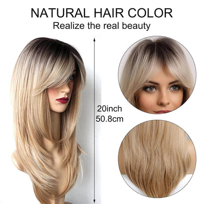 20 Zoll Gerade Blonde Bob Perücke mit Pony & Dunklen Wurzeln