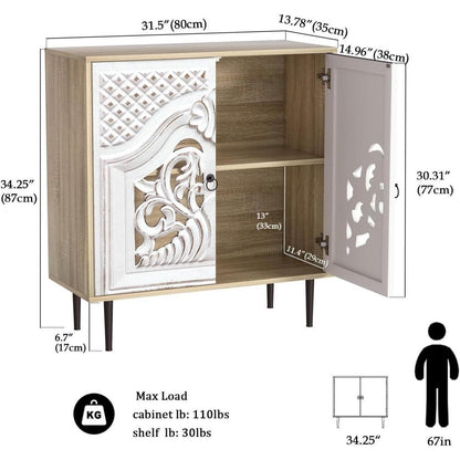 Graues Sideboard Holz mit Verstellbarem Regal – Landhausstil Schrank