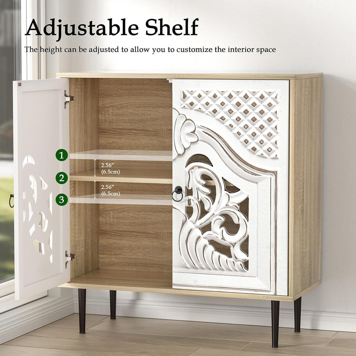 Graues Sideboard Holz mit Verstellbarem Regal – Landhausstil Schrank