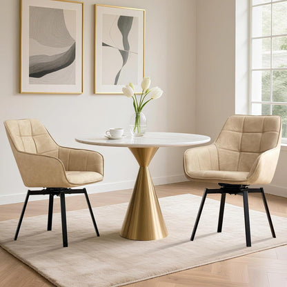 Drehbare Esszimmerstühle Set 4 – Beige mit Armlehnen in Lederoptik