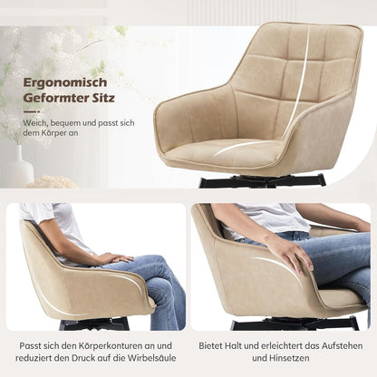 Drehbare Esszimmerstühle Set 4 – Beige mit Armlehnen in Lederoptik