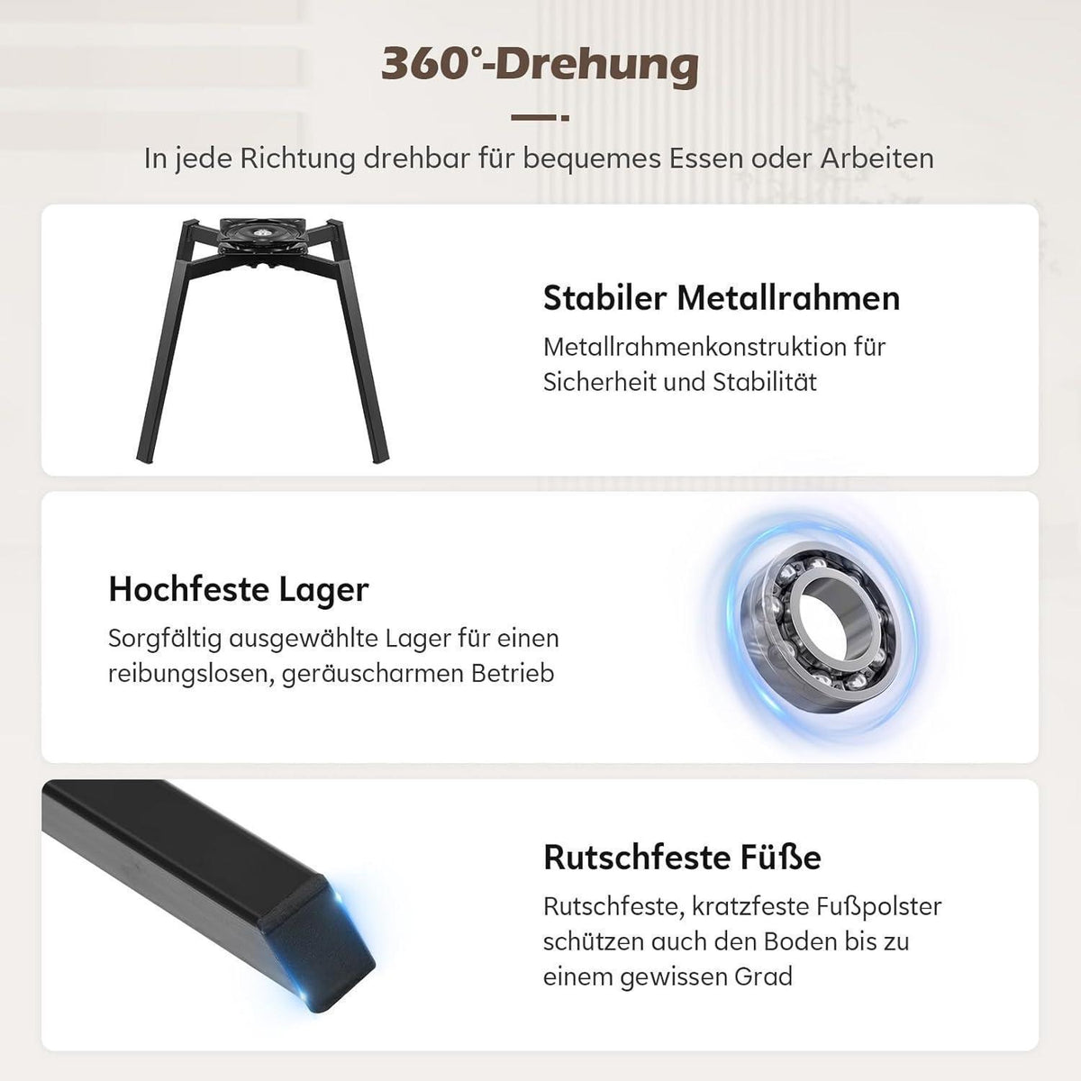 Drehbare Esszimmerstühle 6er Set Beige in Lederoptik