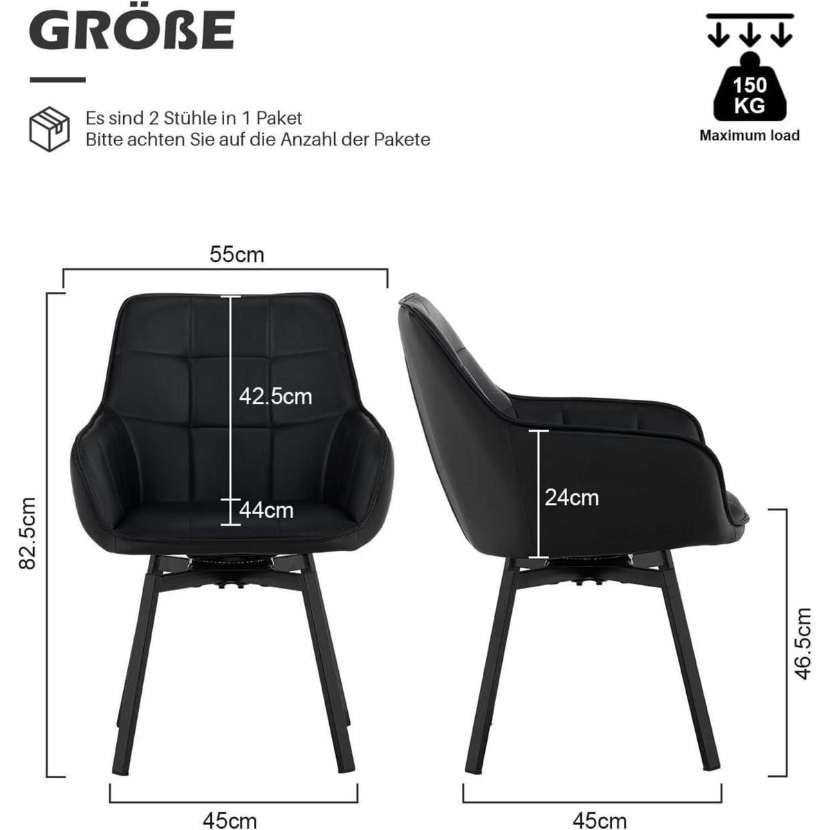 Drehbare Esszimmerstühle 6er Set Schwarz in Lederoptik
