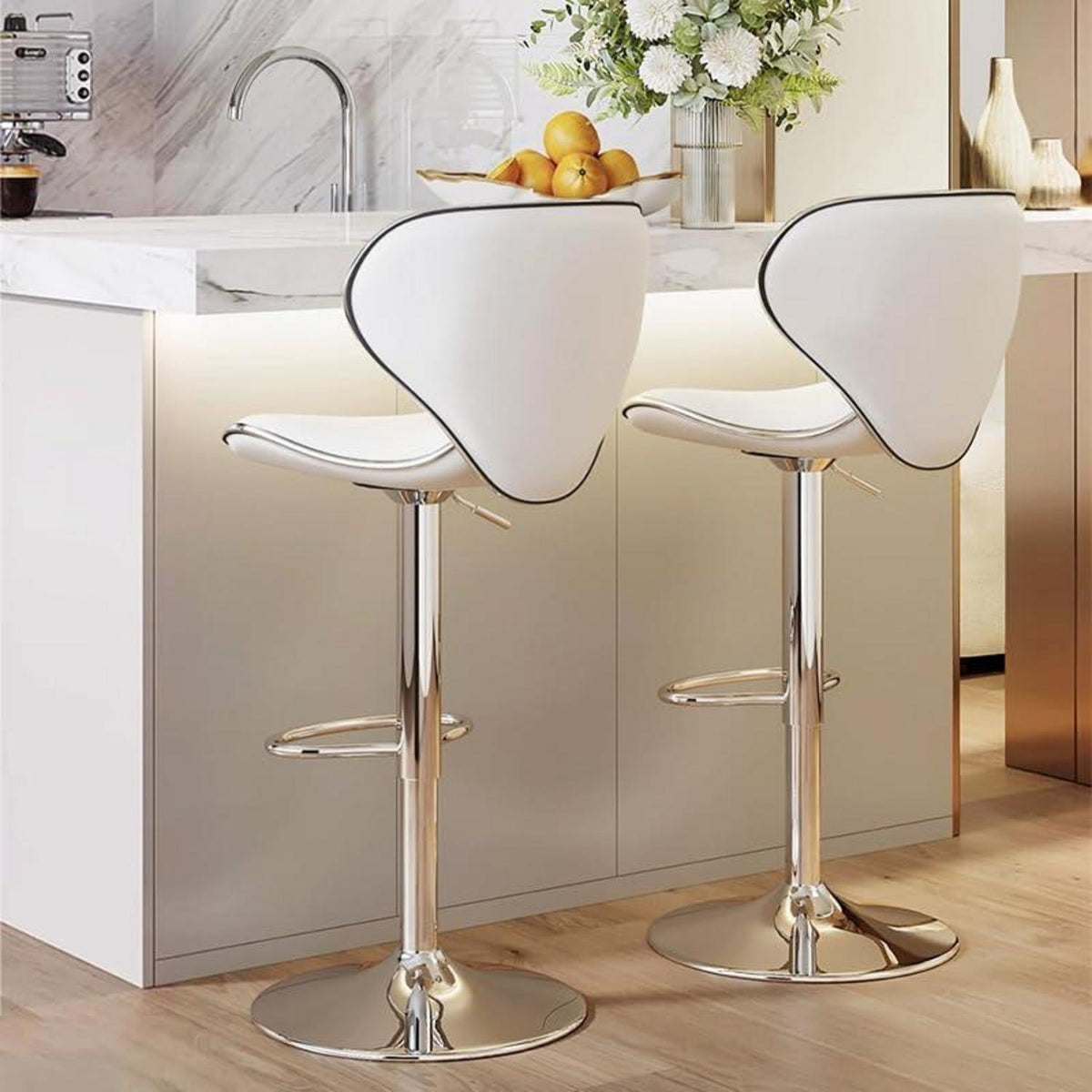 Moderne Barhocker-Set (2x Weiß) mit Fußstütze & Höhenverstellung