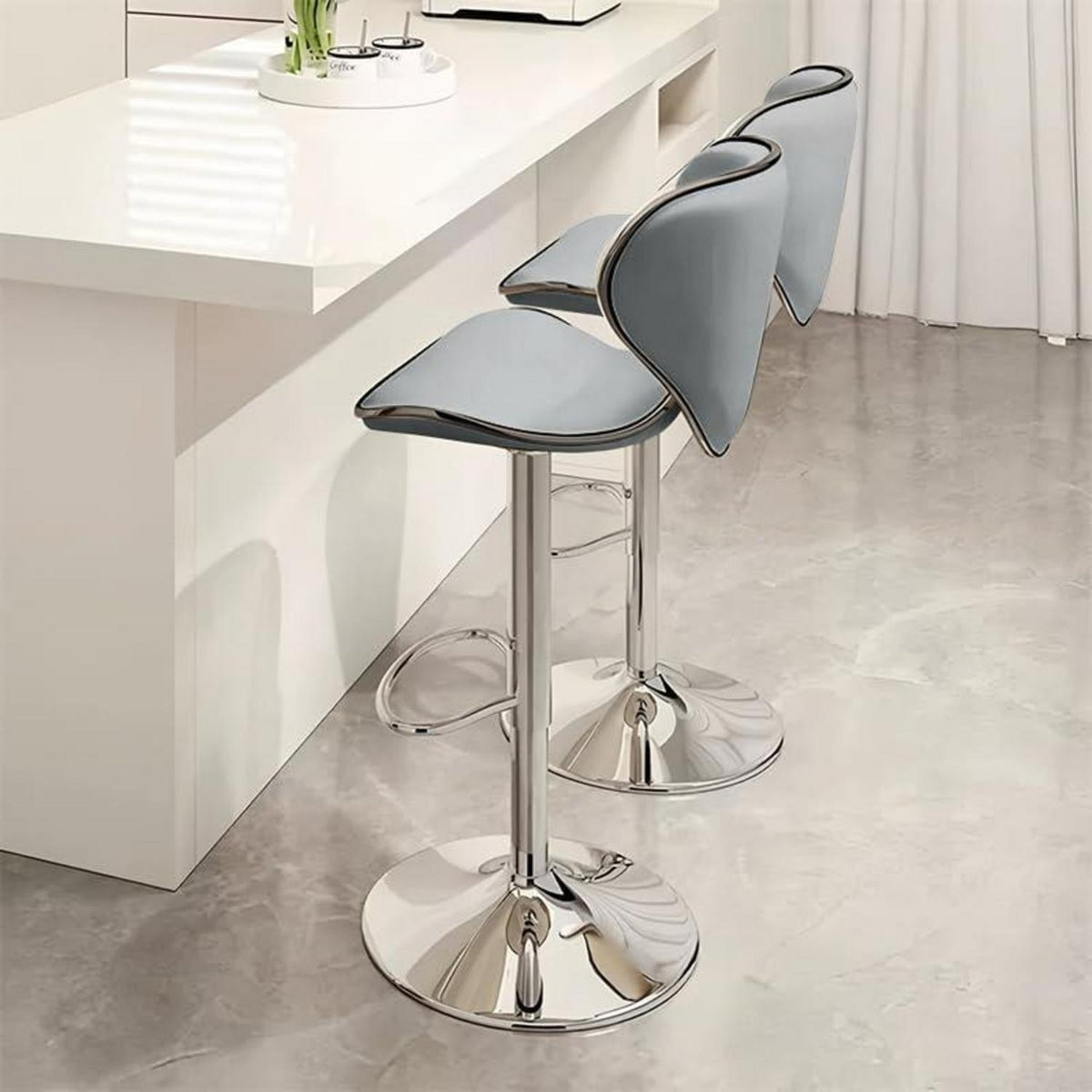 Moderne Barhocker-Set (2x Grau) mit Fußstütze & Höhenverstellung