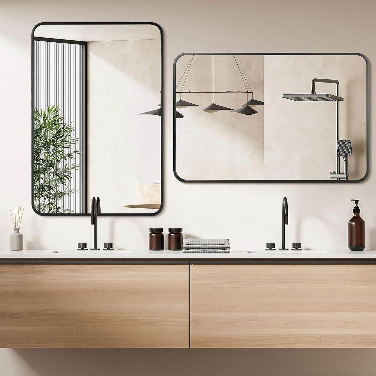 Wandspiegel 90x60 cm - 2er Set | ESG-Glas, Eisenrahmen, Modern