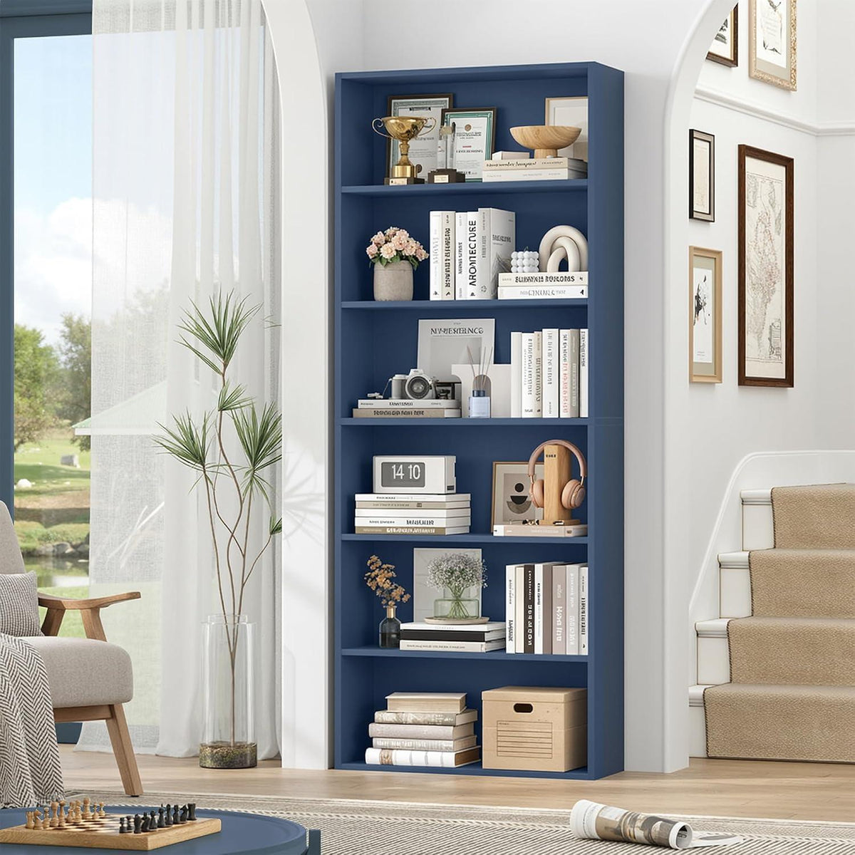 Holzregal mit 6 Fächern – Bücherregal blau 180cm