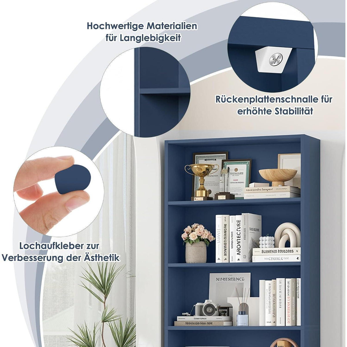 Holzregal mit 6 Fächern – Bücherregal blau 180cm