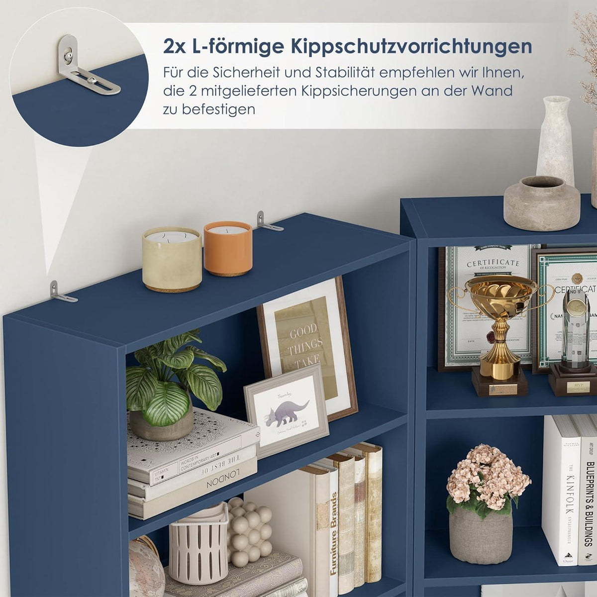 Holzregal mit 6 Fächern – Bücherregal blau 180cm