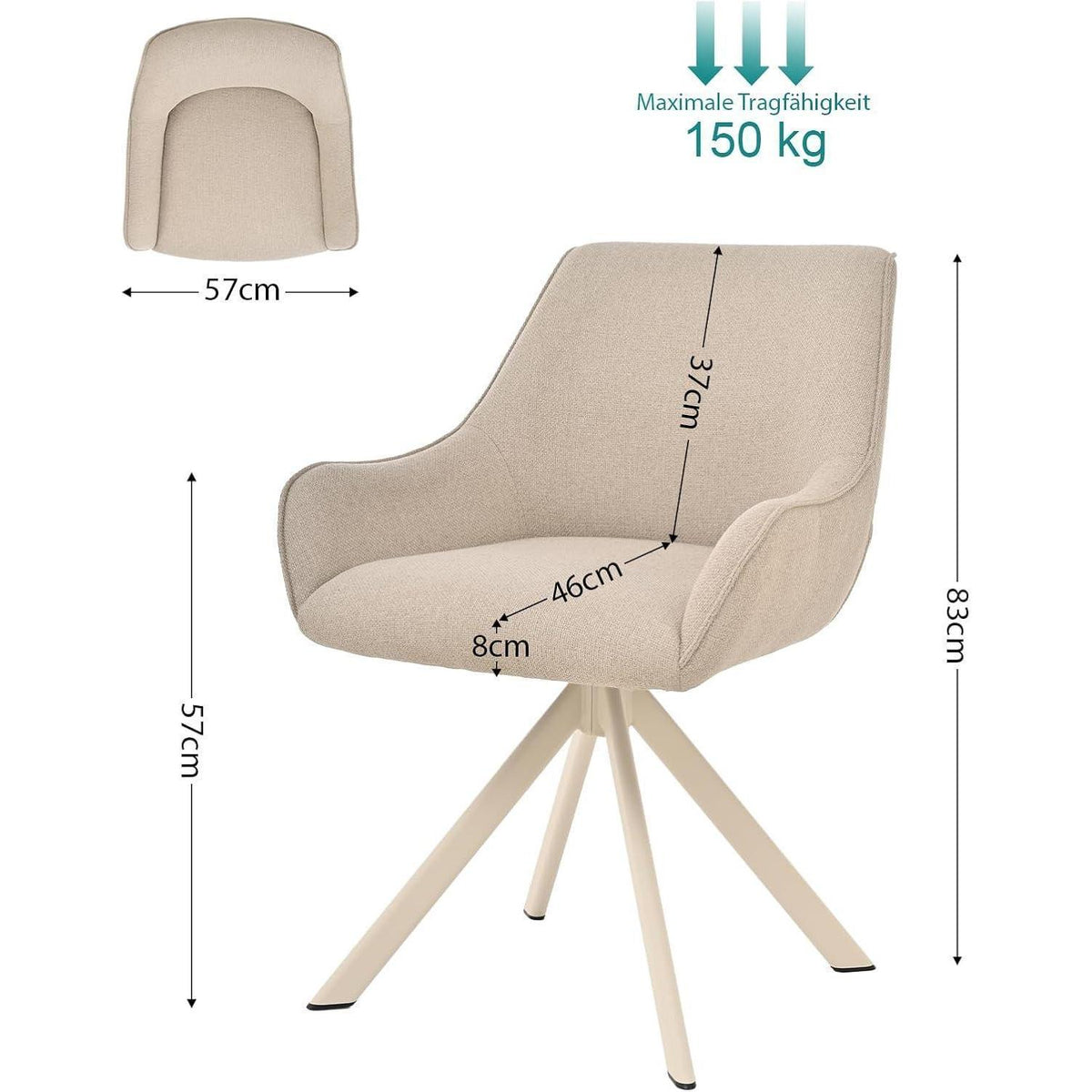 Drehbarer Esszimmerstuhl Set 4er – Beige Polsterstuhl mit Armlehne