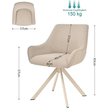 Drehbarer Esszimmerstuhl Set 4er – Beige Polsterstuhl mit Armlehne