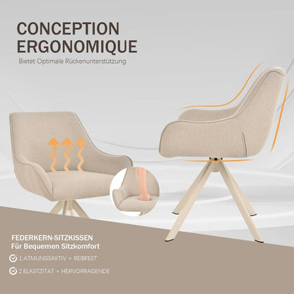 Drehbarer Esszimmerstuhl Set 4er – Beige Polsterstuhl mit Armlehne