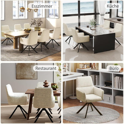 Drehbarer Esszimmerstuhl mit Armlehne & Chenillebezug - Beige (4er Set)