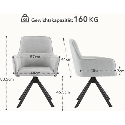 Drehbarer Esszimmerstuhl mit Armlehne & Chenillebezug - Set 4 Stück