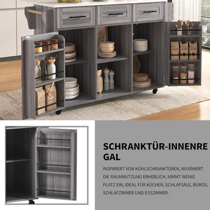 Küchenwagen mit Rollen & Klappplatte – Grau 139x46x91,5cm