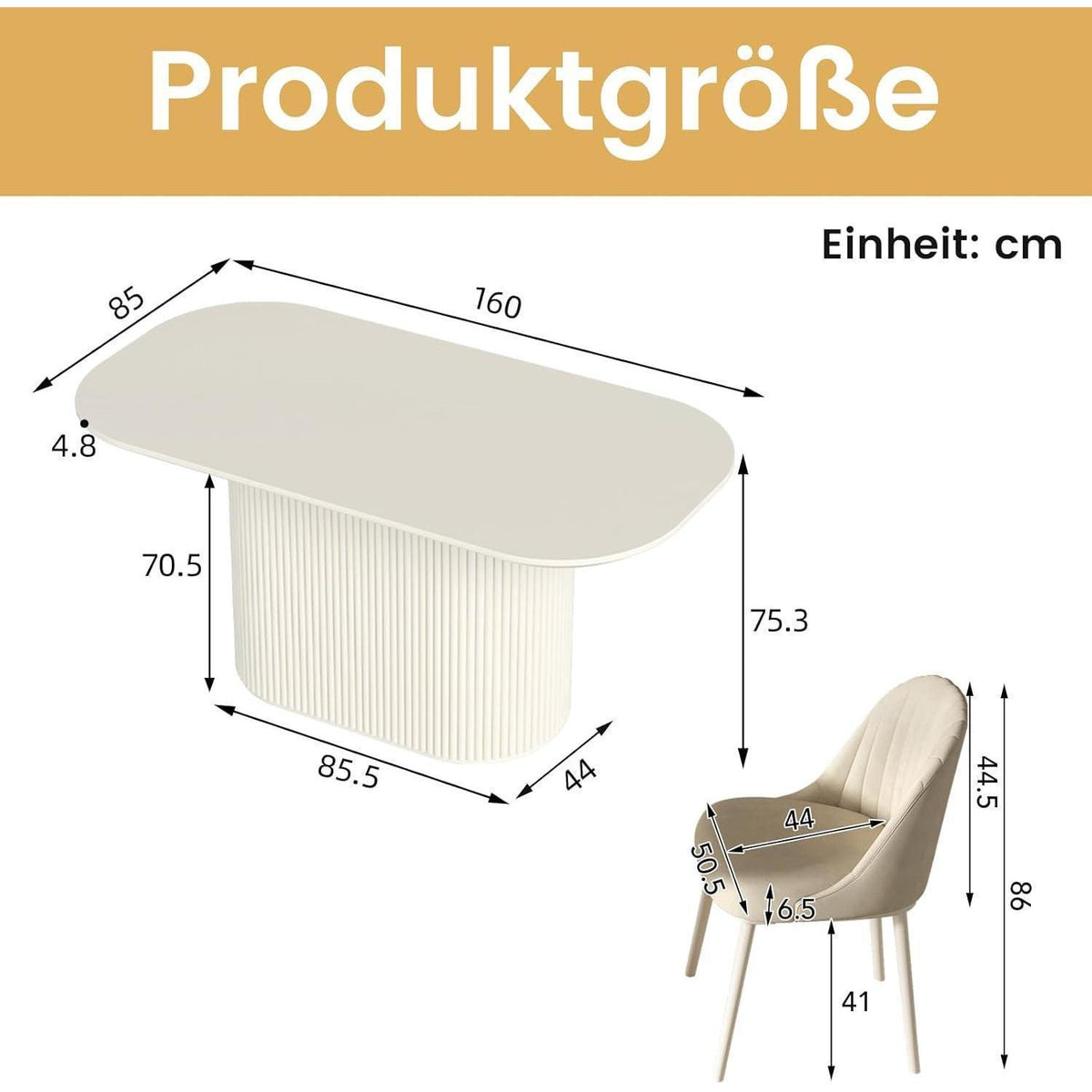 Weißes Esstisch Set mit 4 Stühlen – Skandinavisches Design 160cm