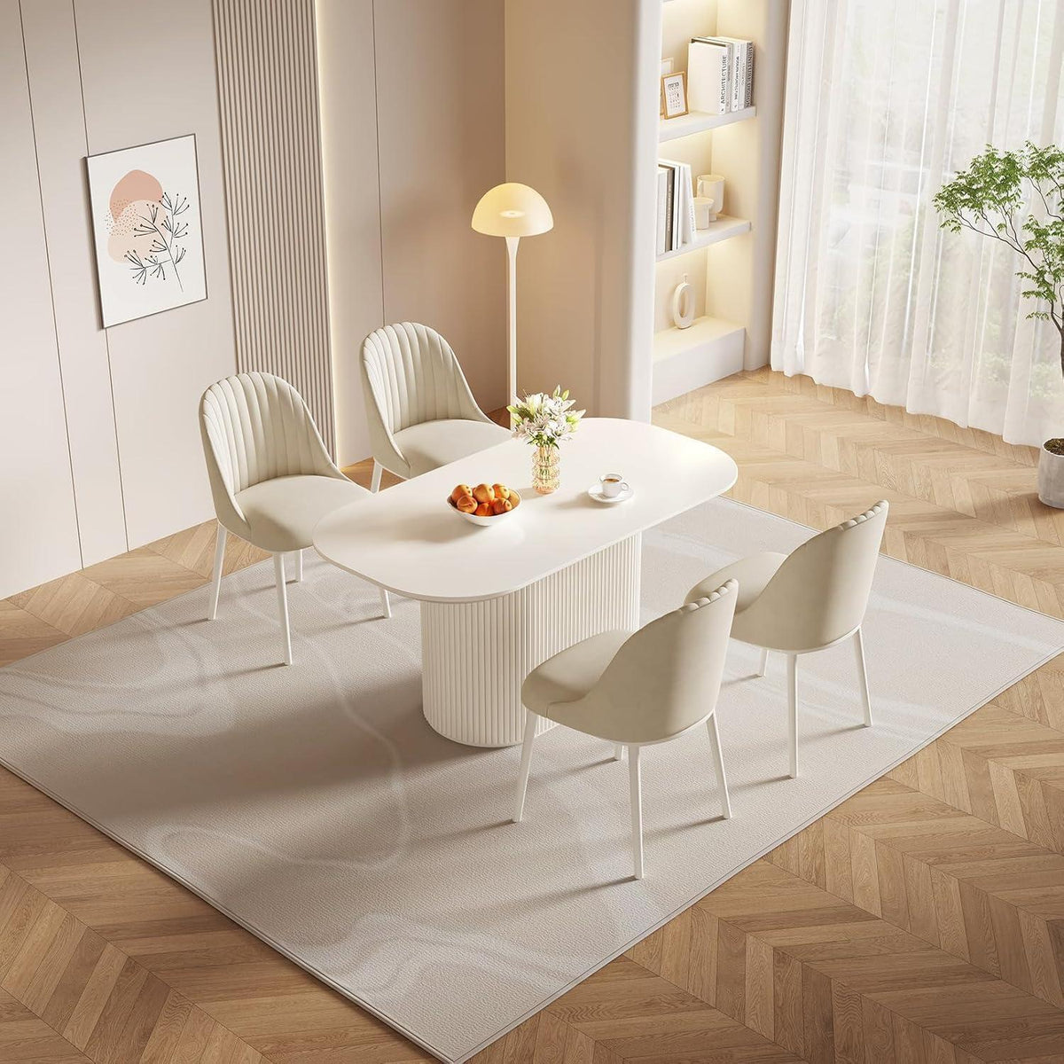 Weißes Esstisch Set mit 4 Stühlen – Skandinavisches Design 160cm