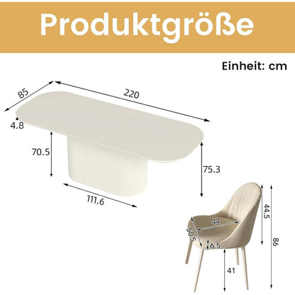 Weißes Esstisch Set mit 6 Stühlen – Skandinavisches Design 220cm