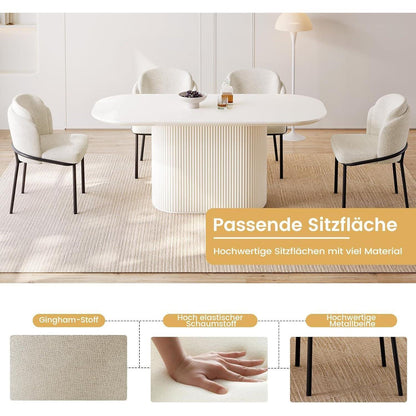 Esszimmertisch Set Weiß mit 6 Stoffstühlen – Skandinavisches Design