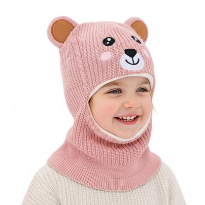 Wintermütze Kinder Mädchen Jungen mit Kapuze & Ohrenschützer Rosa