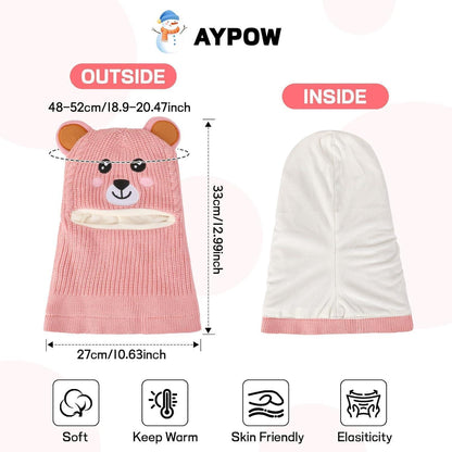 Wintermütze Kinder Mädchen Jungen mit Kapuze & Ohrenschützer Rosa