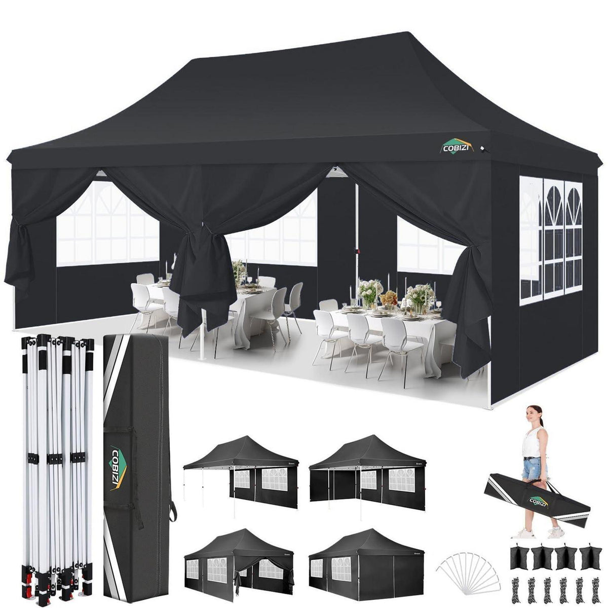 Faltpavillon 3x6m Wasserdicht mit Seitenwänden & Zubehör