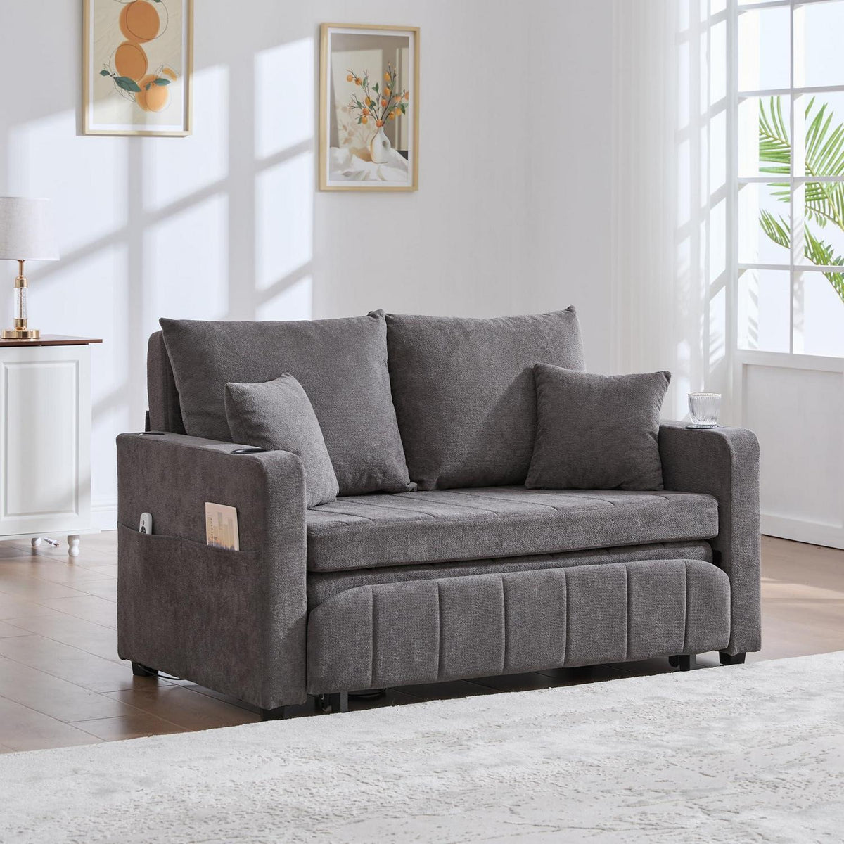 Zweisitzer Sofa mit Schlaffunktion & Aufbewahrung, Grau