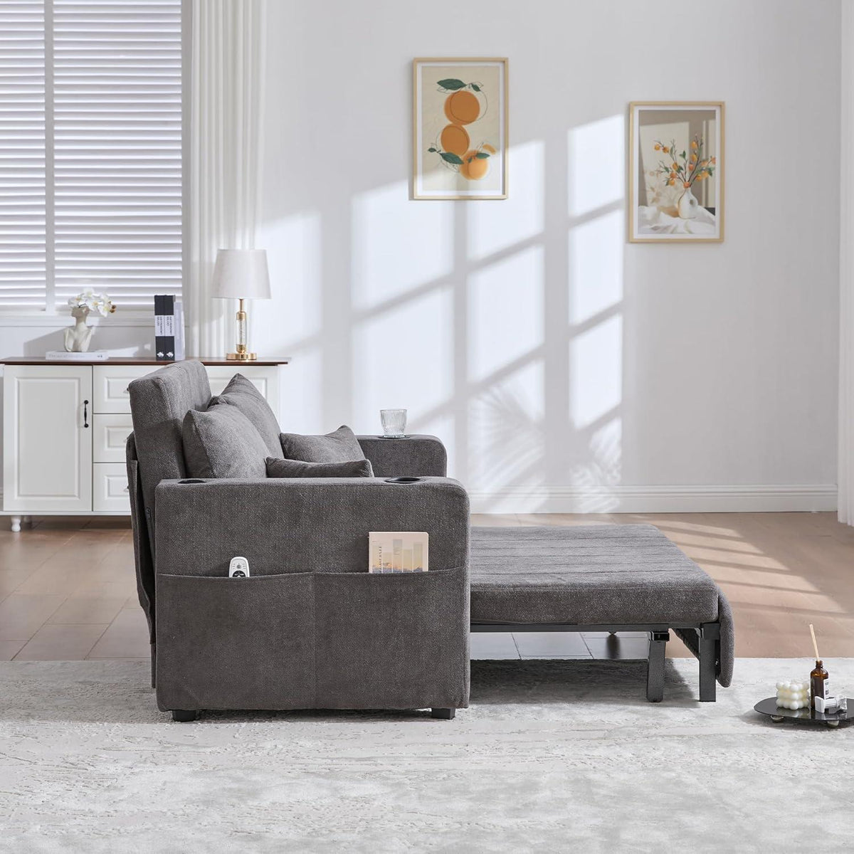 Zweisitzer Sofa mit Schlaffunktion & Aufbewahrung, Grau