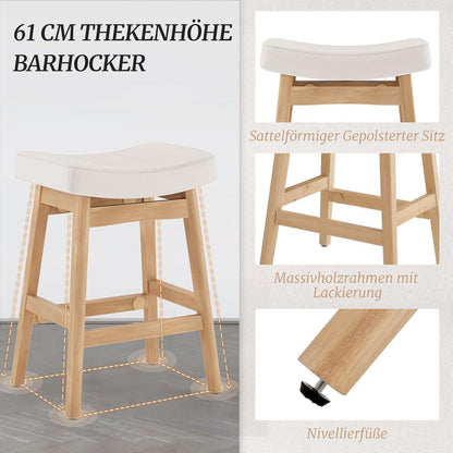 Barhocker Set 3er Beige – 61cm, Stoff Sitzfläche & Fußstütze