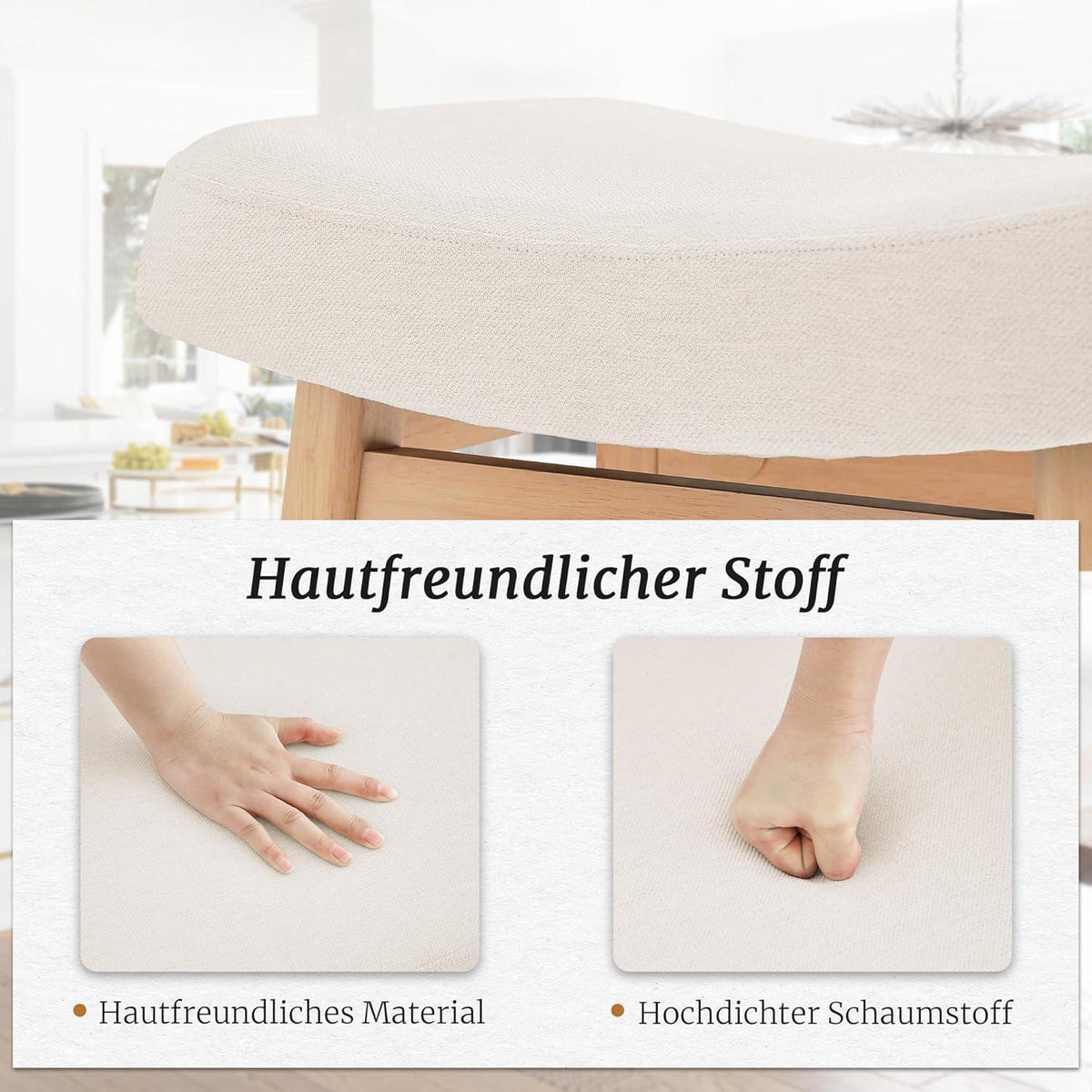 Barhocker Set 3er Beige – 61cm, Stoff Sitzfläche & Fußstütze