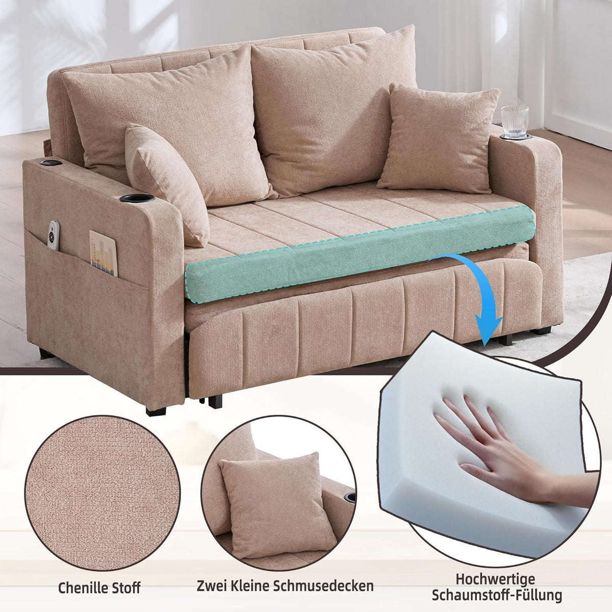 Zweisitzer Sofa mit Schlaffunktion & Aufbewahrung