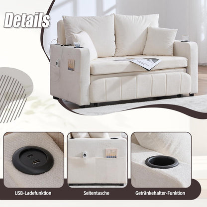 Zweisitzer Sofa mit Schlaffunktion & Aufbewahrung, Beige