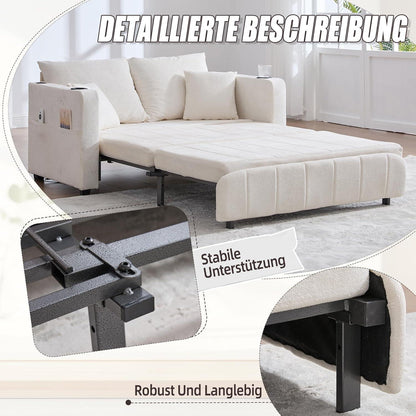 Zweisitzer Sofa mit Schlaffunktion & Aufbewahrung, Beige
