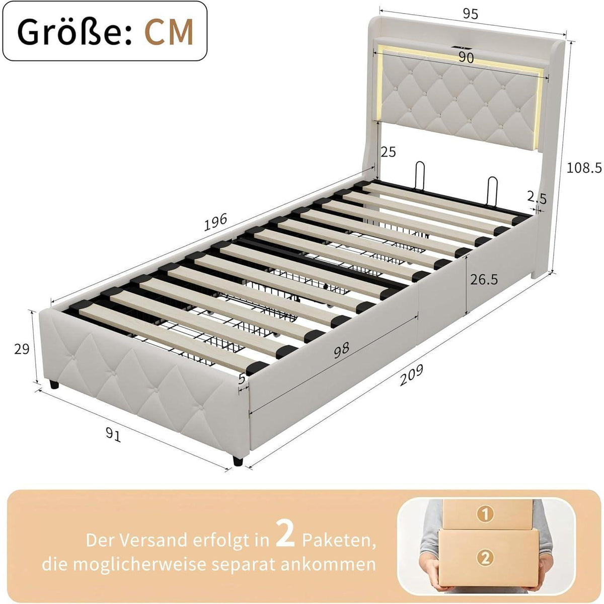 Ausziehbares Schlafsofa 90/180x200cm mit Schublade