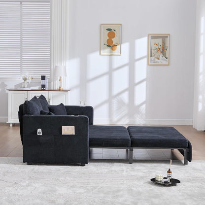 Zweisitzer Sofa mit Schlaffunktion & Aufbewahrung – Schwarz